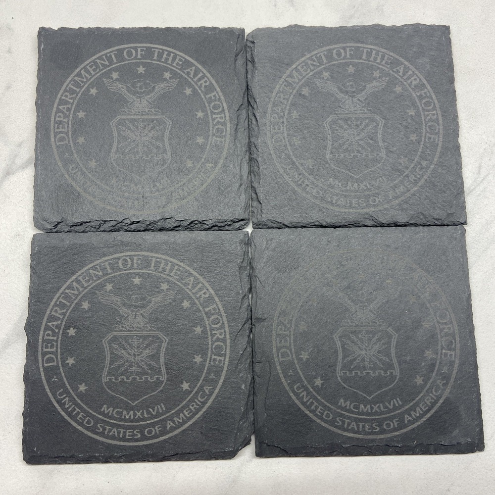 Set of 4 US Air Force Custom Laser Engraved‎ Slate Coasters